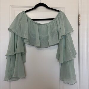 SHEIN Off-Shoulder Ruffle Blouse - Light Green